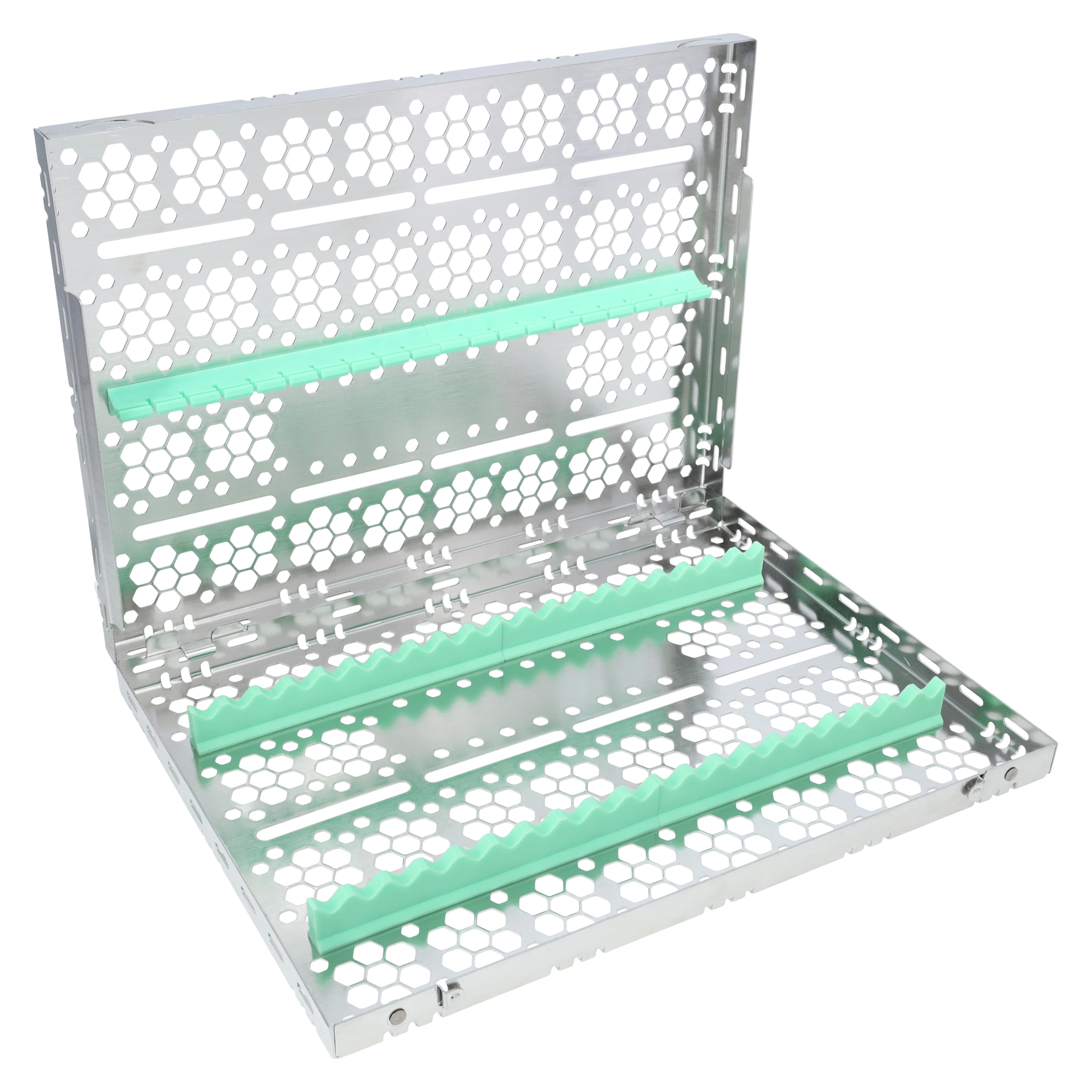 Nordent Sterilization Cassette, Single-Sided Large, 20 Instruments, Light Green, Stainless Steel, 8" x 11" x 1.25", CH3-20N5 - Sterilization Cassettes – Large, 20 Instruments - Light Green - Image 1