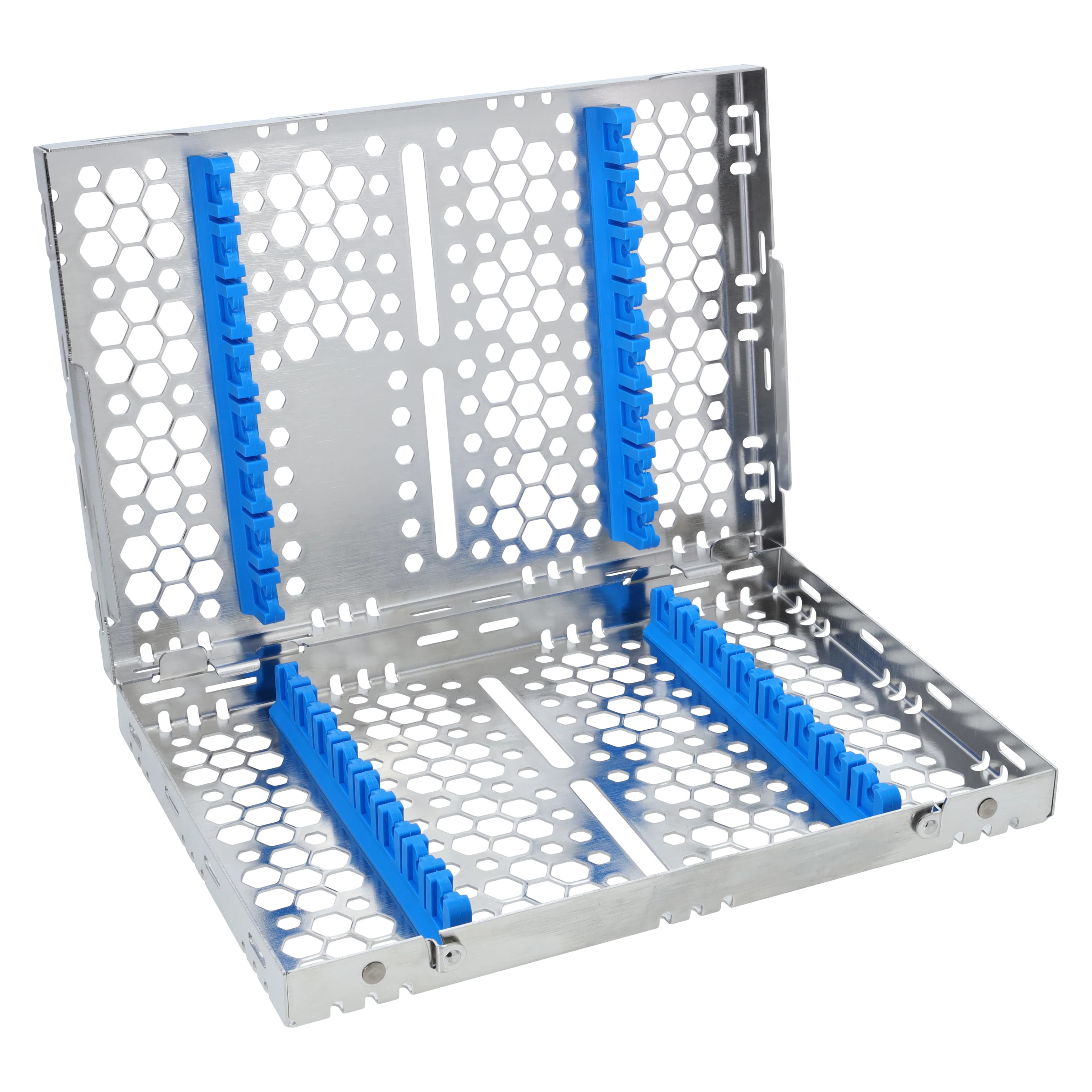 Nordent Cassette Double Sided Medium 16 Instruments, Blue, Stainless Steel, 5.5" W x 8" L x 1.25" H, CHD2-16N1 - Cassette Double Sided Medium 16 Instruments Blue - Image 1