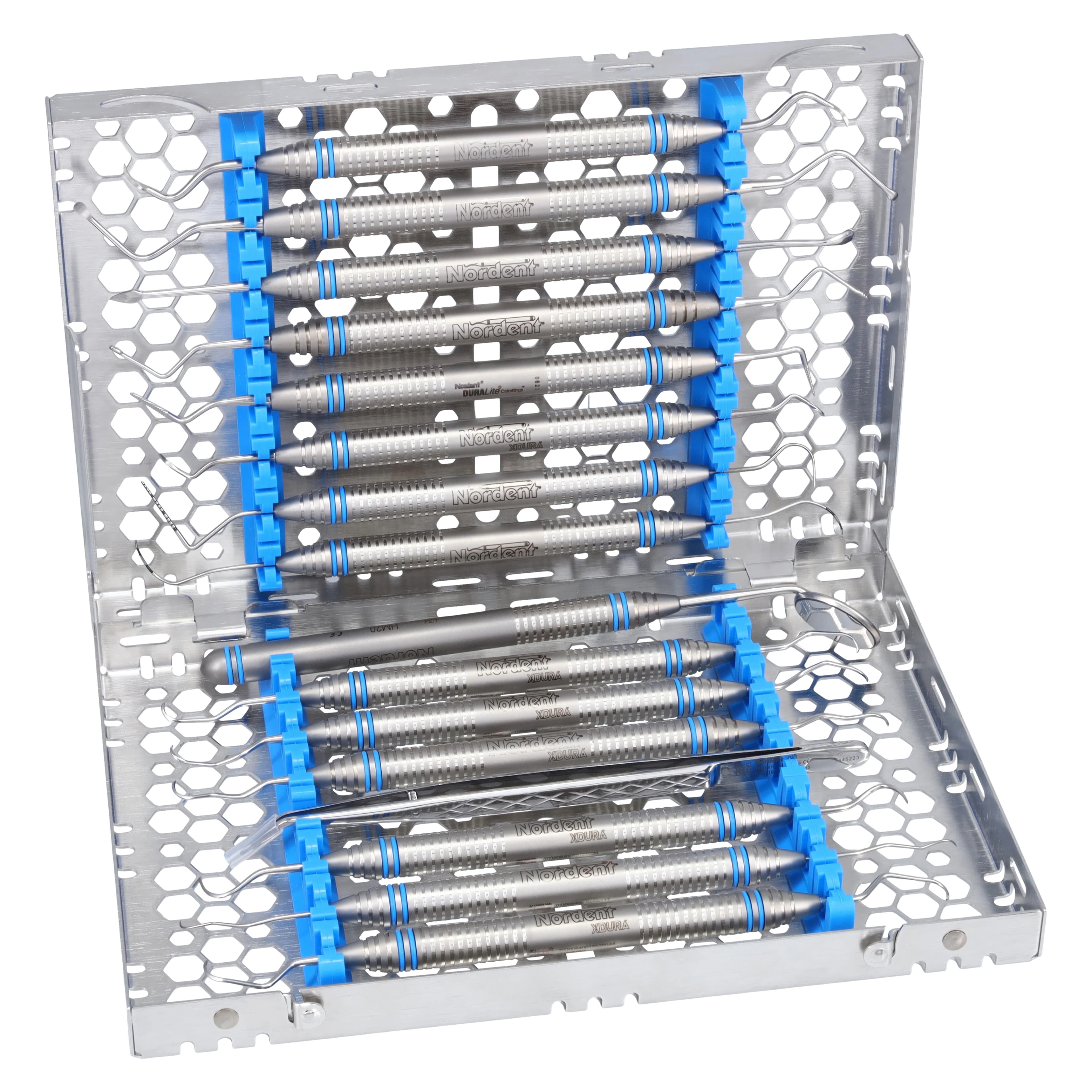 Nordent Cassette Double Sided Medium 16 Instruments, SE Bottom Rail, Blue, Stainless Steel, CHD2-16N1S - Cassette DS BR Med 16 Inst - Image 1
