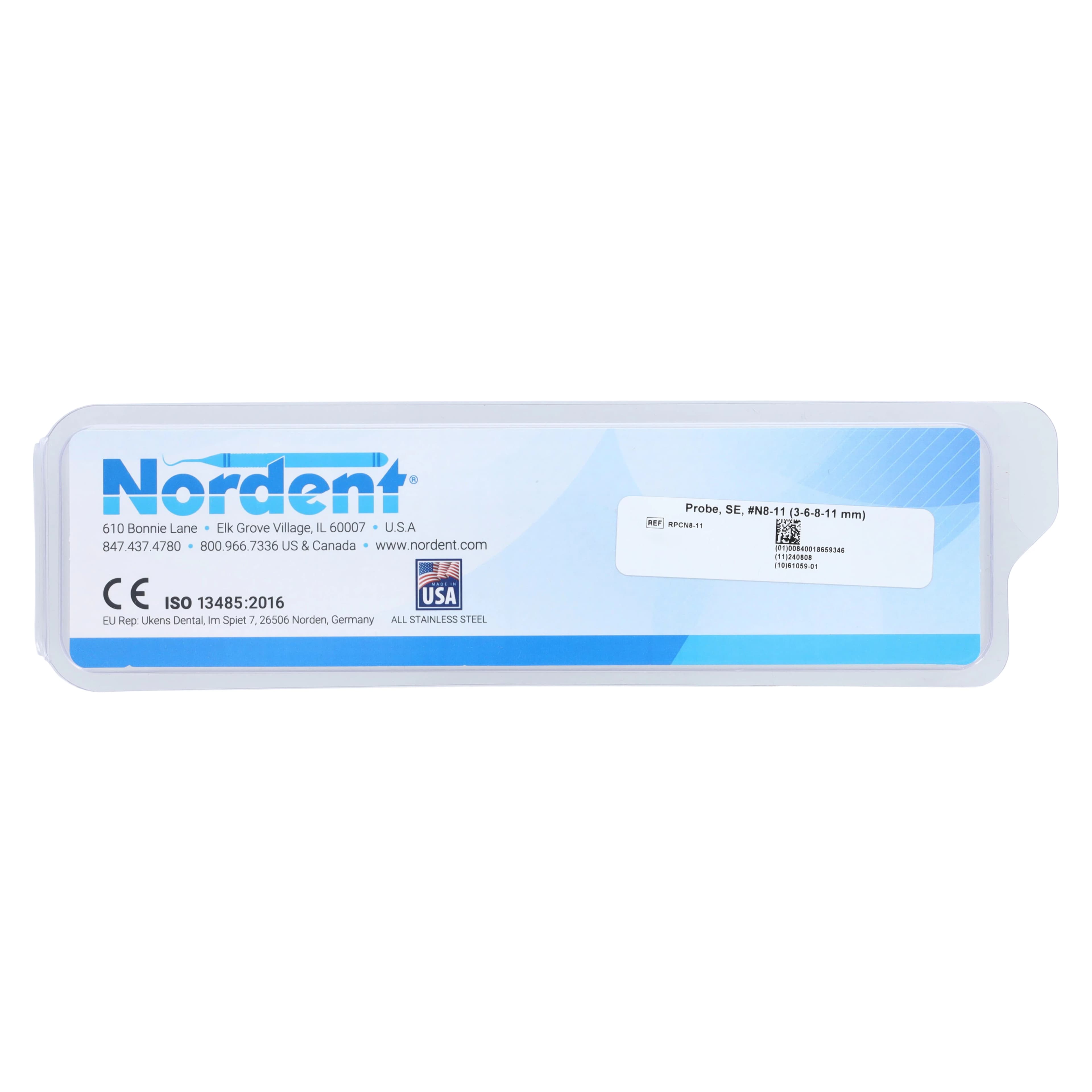 Nordent Color Coded Periodontal Probe, Single-Ended, #N8-11 (3-6-8-11 mm), Medium Round Handle, Stainless Steel thumbnail 5