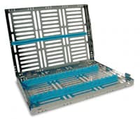 Nordent Cassette Large 16 Instrument Sterilization Cassette, Stainless Steel, Blue, 8"W x 11"L x 1.25"H, Single-Sided with Divider - Cassette Large 16 Instrument - Image 1