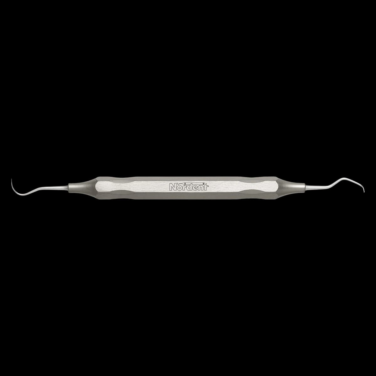 Nordent Classic Scaler, Double-Ended Anterior Sickle N5 / Contra-Angle Hoe #48, DuraLite Hexagonal Handle, Stainless Steel, 1 Each - Sickle Scaler – # N5//48, Sickle/Hoe, Anterior, Double End - DuraLite® Hexagonal Handle - Image 1
