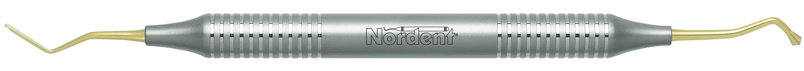 Nordent Composite Placement Instrument #22T, Double-Ended Paddle/Acorn, Titanium Nitride Coated, DuraLite Round Handle, Stainless Steel, REPFI22T - Composite Placement DE TiN Coated Paddle/Acorn #22 DuraLite ROUND - Image 1