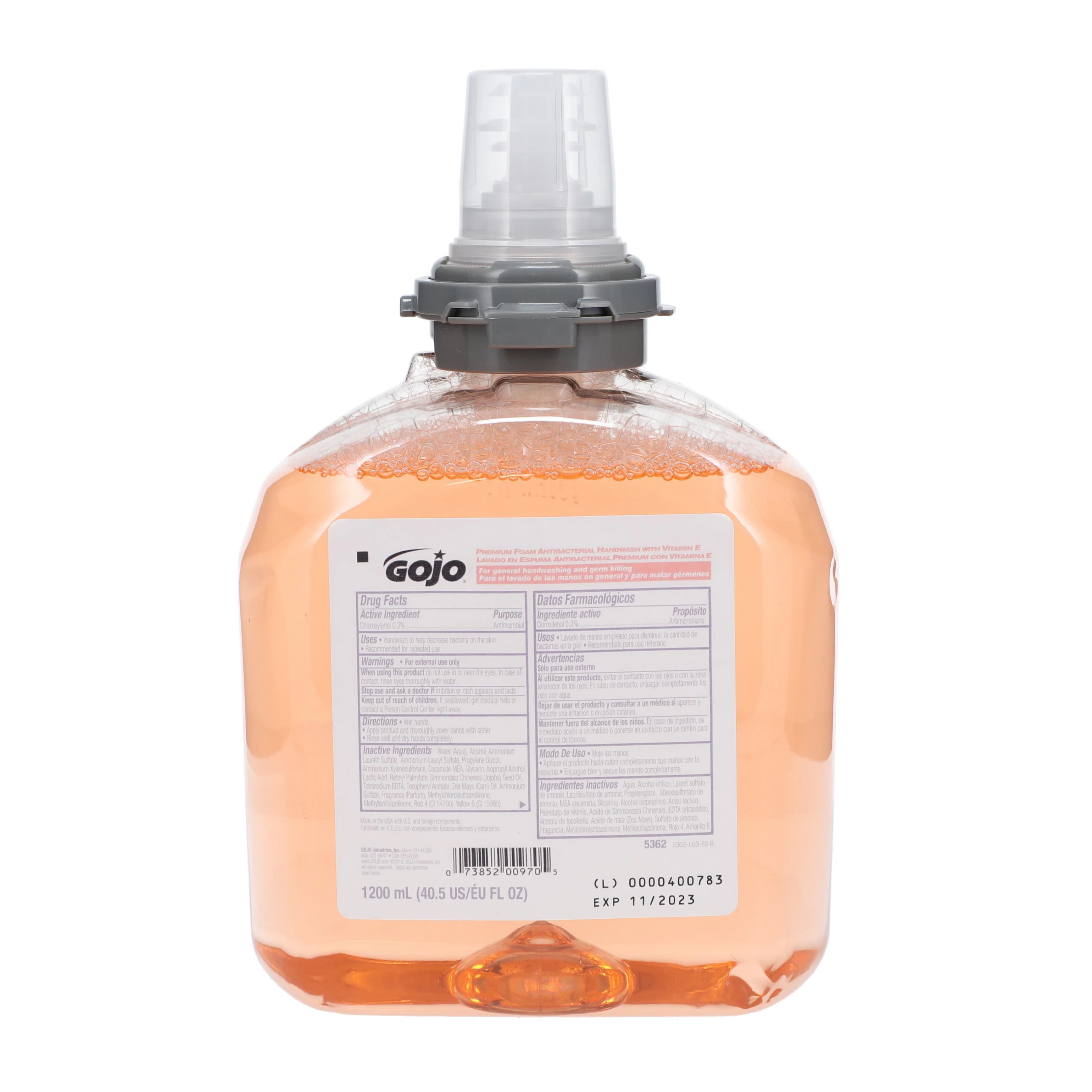 GOJO TFX Antibacterial Foaming Hand Soap Refill, Fresh Fruit Scent, 1200 mL, 2/Case, 5362-02 - GOJO TFX Antibacterial Foaming Hand Soap Refill for TFX Dispenser Fresh Fruit Scent - Image 1