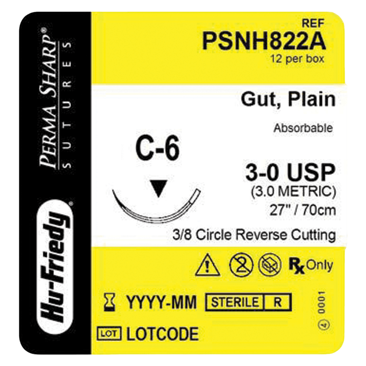 Hu-Friedy Perma Sharp Plain Gut Suture, 3-0, C-6 Needle, 3/8 Circle Reverse Cutting, 27", 12/Box, PSNH822A thumbnail 2
