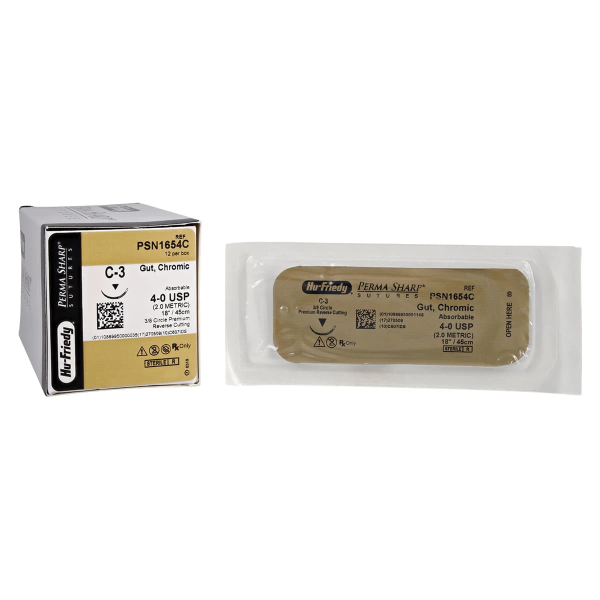 Hu-Friedy Perma Sharp Chromic Gut Suture, 4-0, 18", C-3 Premium Reverse Cutting Needle, 3/8 Circle, 13mm, 12/Box, PSN1654C thumbnail 2