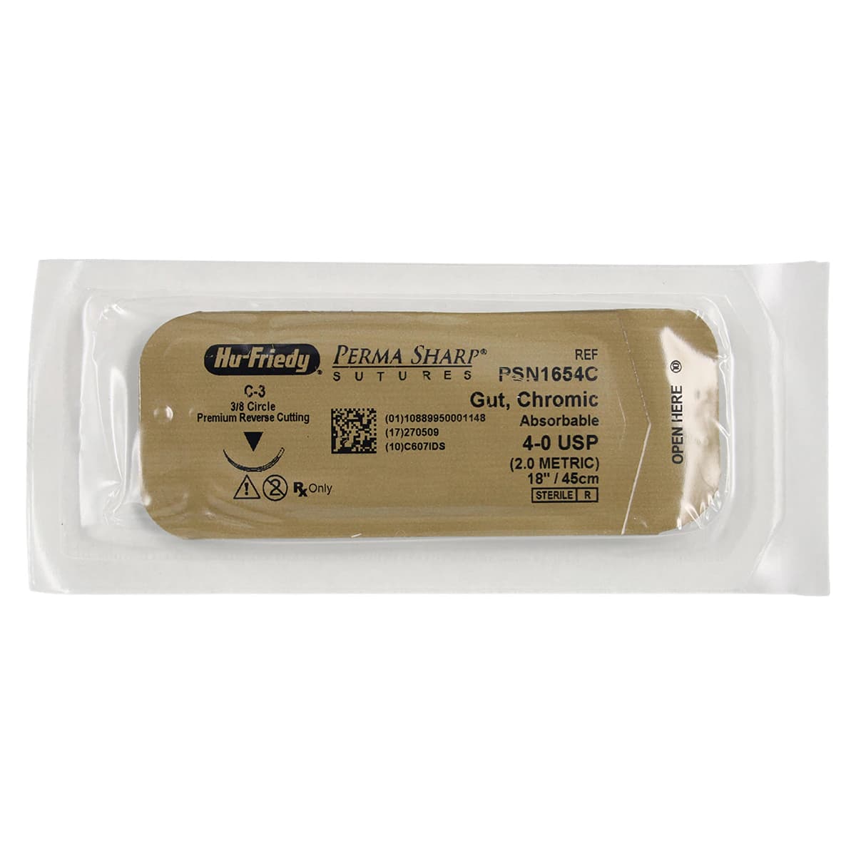Hu-Friedy Perma Sharp Chromic Gut Suture, 4-0, 18", C-3 Premium Reverse Cutting Needle, 3/8 Circle, 13mm, 12/Box, PSN1654C thumbnail 3