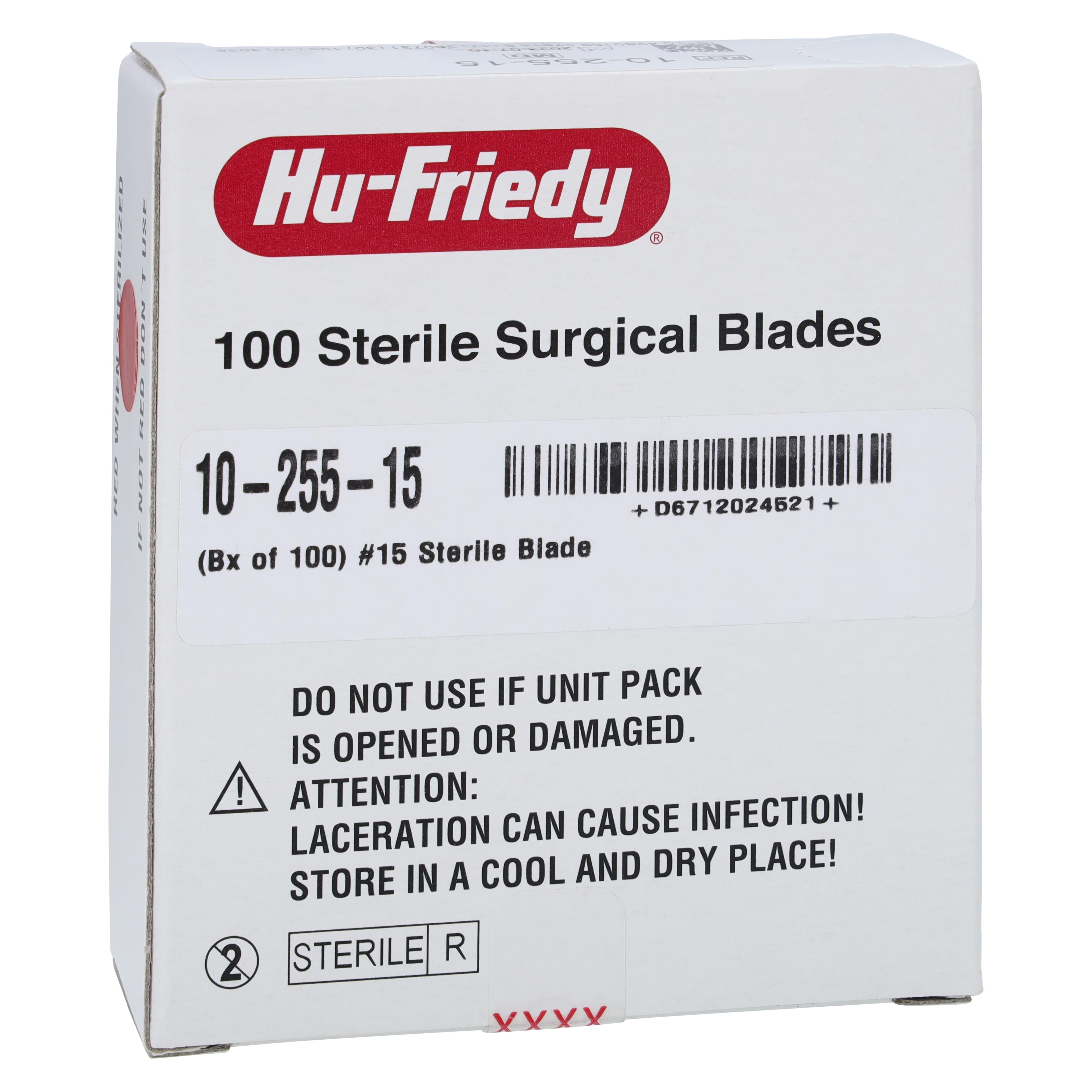 Hu-Friedy Carbon Steel Sterile Scalpel Blades, #15, 100/Box, 10-255-15 - Carbon Steel Sterile Scalpel Blades - 15 - Image 1