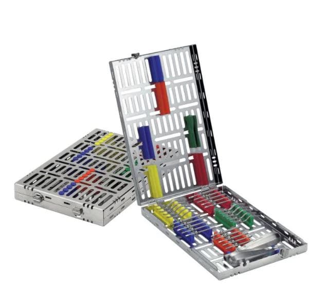 Hu-Friedy Bone Spreading Kit, 25 Interchangeable Osteotome Tips with Universal Handle and Cassette - Bone Spreading Kit - Image 1