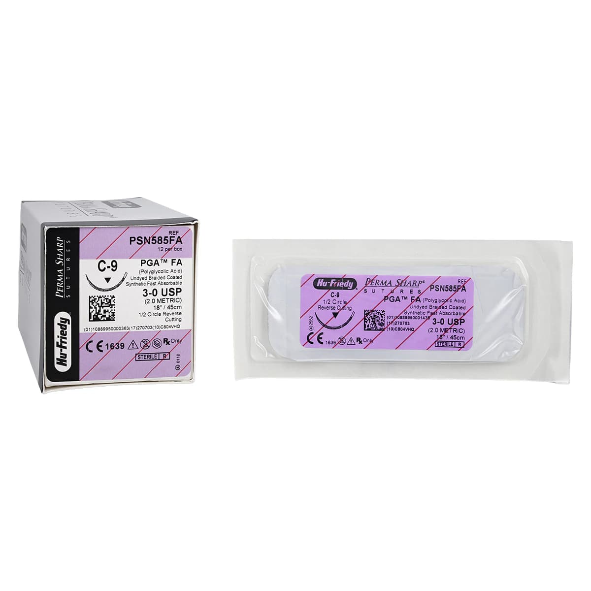 Hu-Friedy Perma Sharp PGA FA Absorbable Suture, 3-0, Undyed Braided, 18 in, C-9 Reverse Cutting 1/2 Circle 23 mm Needle, 12/Box, PSN585FA thumbnail 2