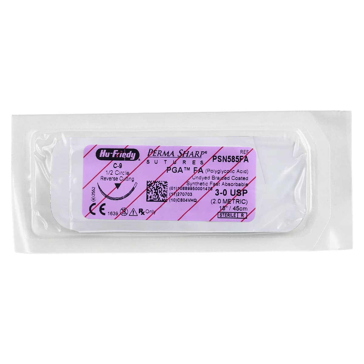Hu-Friedy Perma Sharp PGA FA Absorbable Suture, 3-0, Undyed Braided, 18 in, C-9 Reverse Cutting 1/2 Circle 23 mm Needle, 12/Box, PSN585FA thumbnail 3