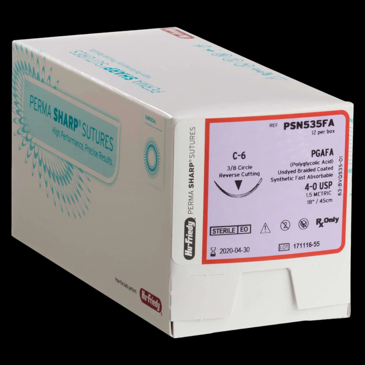 Hu-Friedy Perma Sharp PGA FA Absorbable Suture, 4-0, C-6 Reverse Cutting Needle, 3/8 Circle, 18", Undyed, 12/Box, PSN535FA thumbnail 2