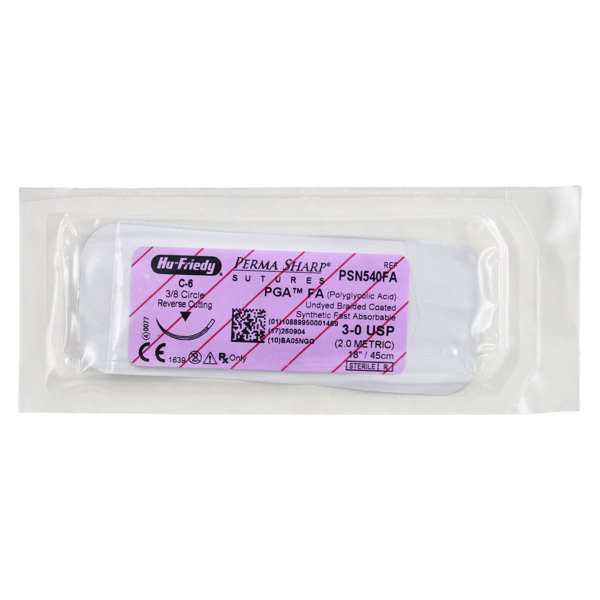 Hu-Friedy Perma Sharp PGA FA Absorbable Suture, 3-0, C-6 Reverse Cutting Needle, 3/8 Circle, 18 in, Undyed, 12/Box, PSN540FA thumbnail 3