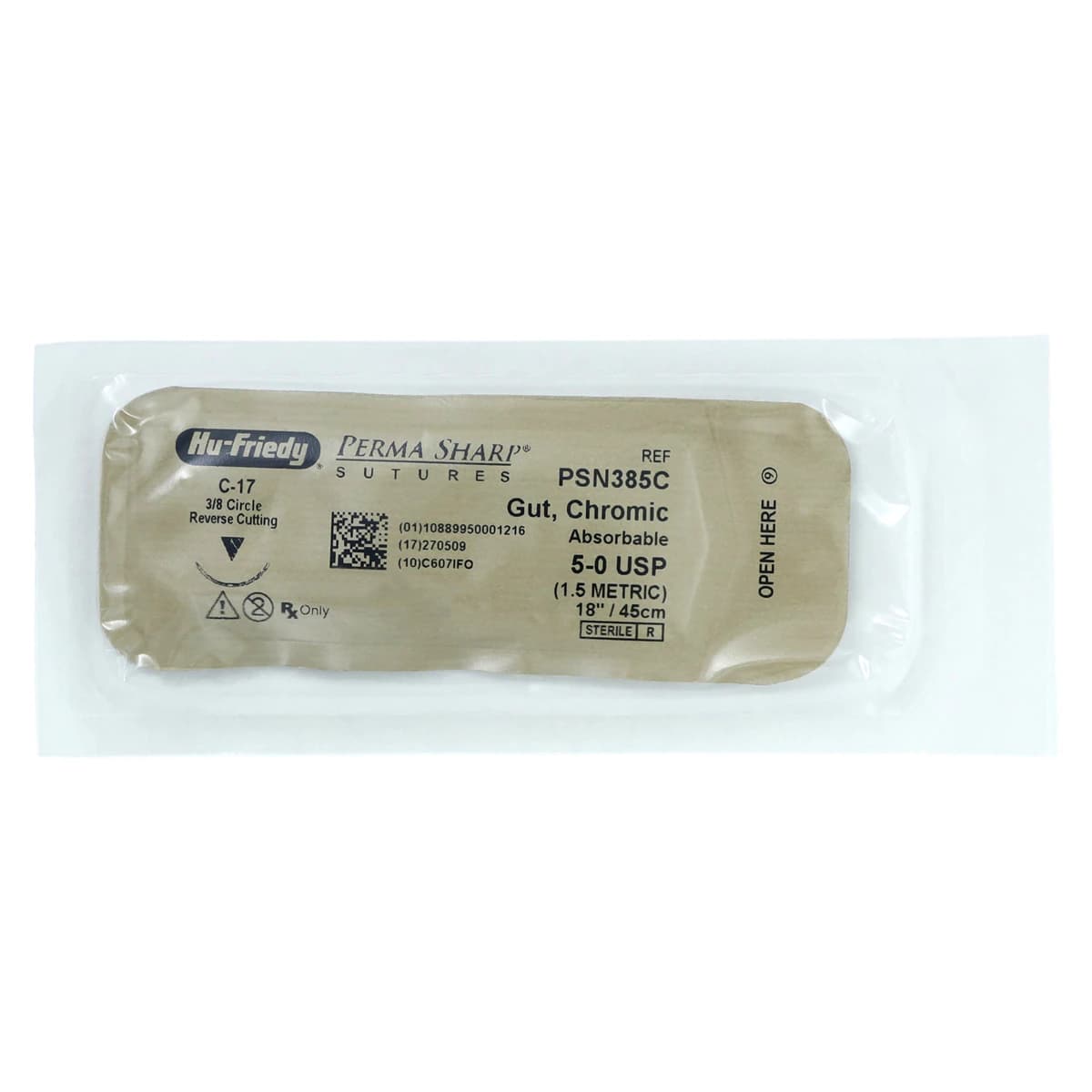 Hu-Friedy Perma Sharp Chromic Gut Suture, 5-0, 18", C-17 Reverse Cutting 3/8 Circle Needle, 12/Box, PSN385C thumbnail 3