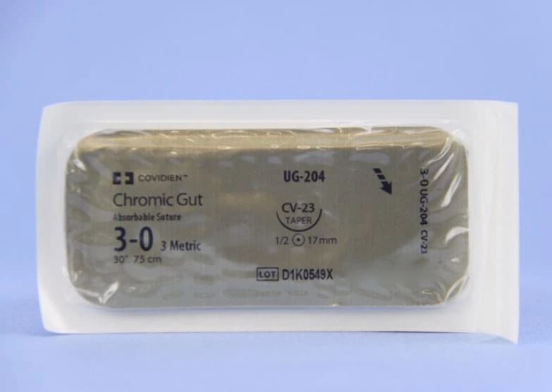 Surgigut Chromic Gut Suture, 3-0, 30", Undyed, CV-23, Surgalloy Taper Point 1/2 Circle Needle 17mm, 36/Case - Suture Chromic Gut Undyed CV23 - Image 1