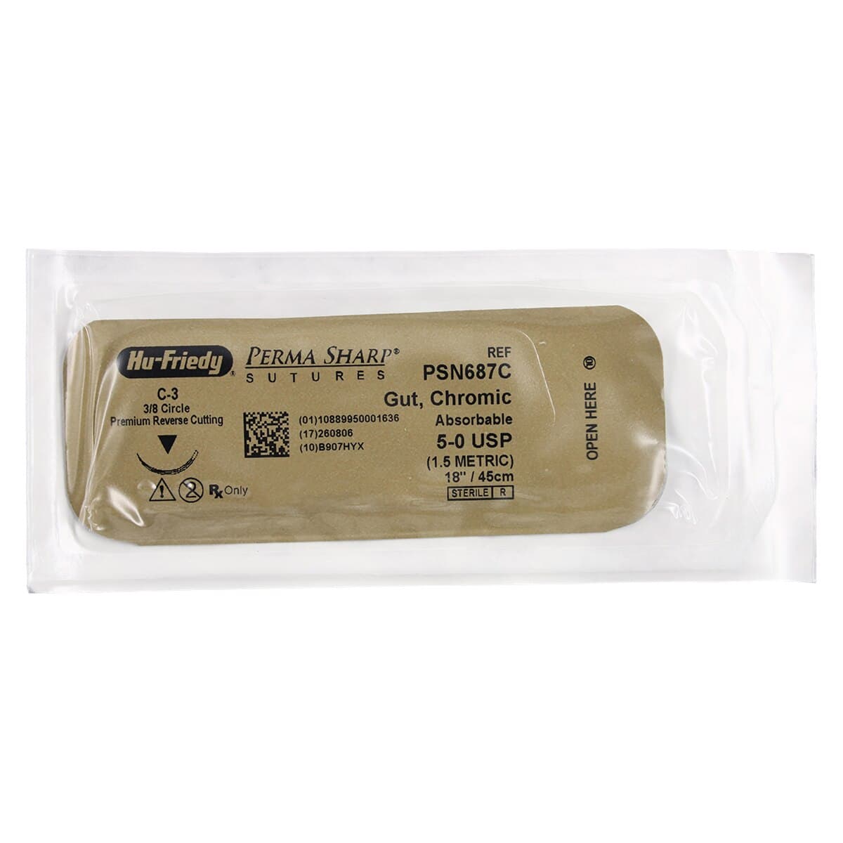 Hu-Friedy Perma Sharp Chromic Gut Suture, 5-0, 18", C-3 Premium Reverse Cutting 3/8 Circle Needle, 13mm, Undyed, 12/Box, PSN687C thumbnail 3