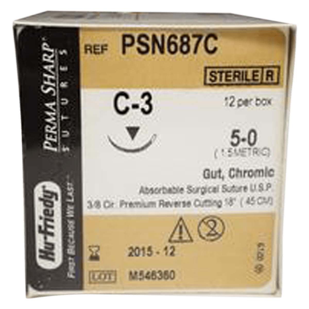 Hu-Friedy Perma Sharp Chromic Gut Suture, 5-0, 18", C-3 Premium Reverse Cutting 3/8 Circle Needle, 13mm, Undyed, 12/Box, PSN687C thumbnail 2