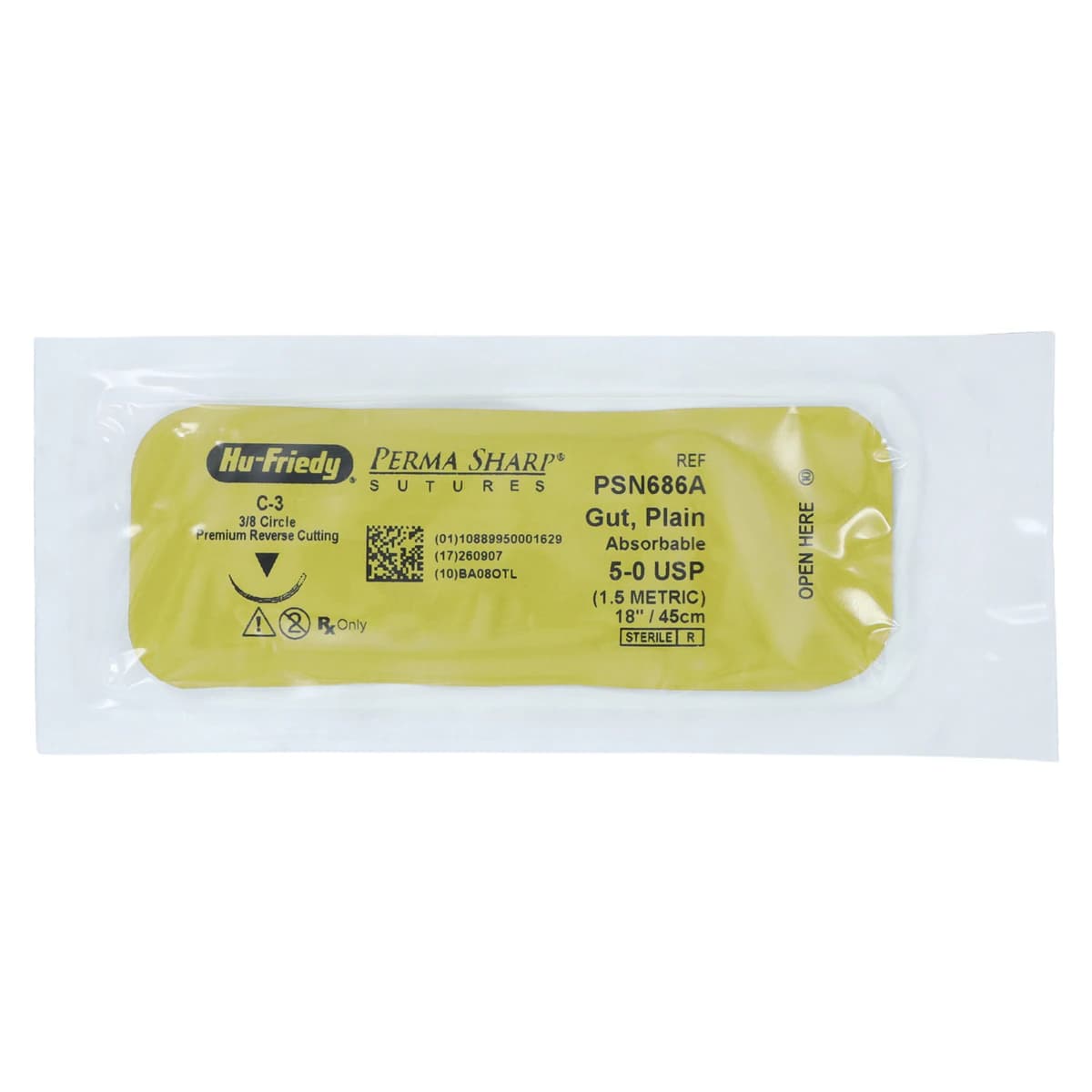 Hu-Friedy Perma Sharp Plain Gut Absorbable Suture, 5-0, 18", C-3 Premium Reverse Cutting Needle, 3/8 Circle, 12/Box, PSN686A thumbnail 3