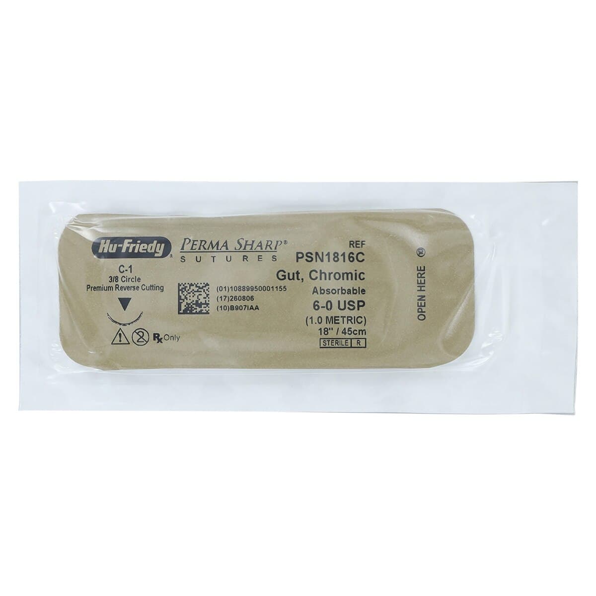 Hu-Friedy Perma Sharp Chromic Gut Suture, 6-0, 18", C-1 Premium Reverse Cutting 3/8 Circle Needle, 12/Box, PSN1816C thumbnail 3