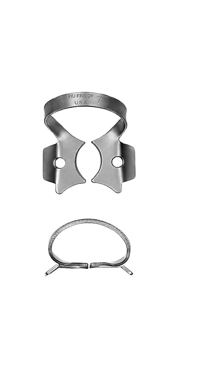 Hu-Friedy Satin Steel Rubber Dam Clamp, #7, Winged, Lower Molars, 1/Pk, RDCM7 - Rubber Dam Clamp, # 7, Molars, Satin Steel, RDCM7 - Image 1