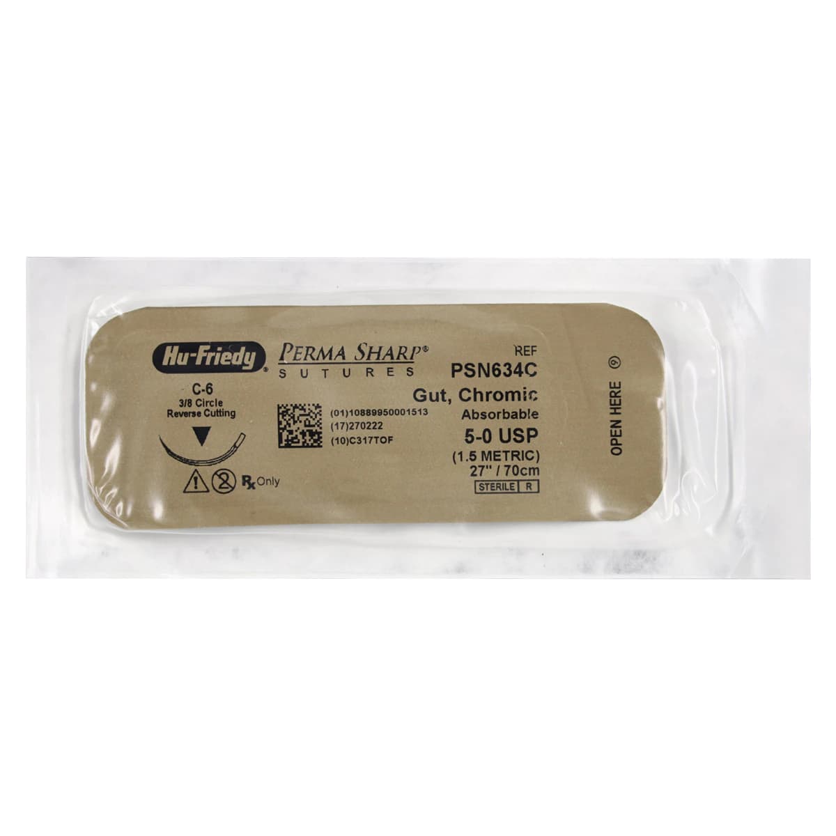 Hu-Friedy Perma Sharp Chromic Gut Suture, 5-0, 27", C-6 Reverse Cutting 3/8 Circle Needle, 12/Box, PSN634C thumbnail 3