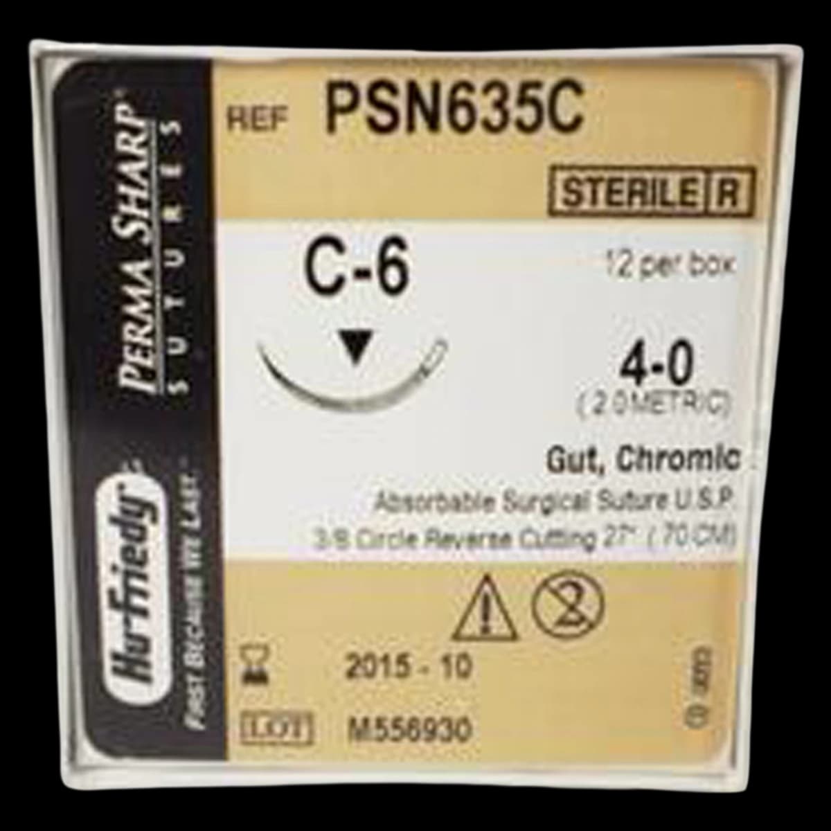 Hu-Friedy Perma Sharp Chromic Gut Suture, 5-0, 27", C-6 Reverse Cutting 3/8 Circle Needle, 12/Box, PSN634C thumbnail 2