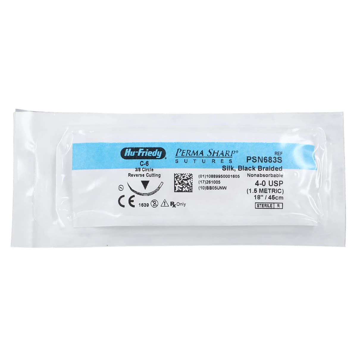 Hu-Friedy Perma Sharp Silk Black Braided Non-Absorbable Suture, 4-0, 18", C-6 Reverse Cutting 3/8 Circle Needle, 12/Box, PSN683S thumbnail 3