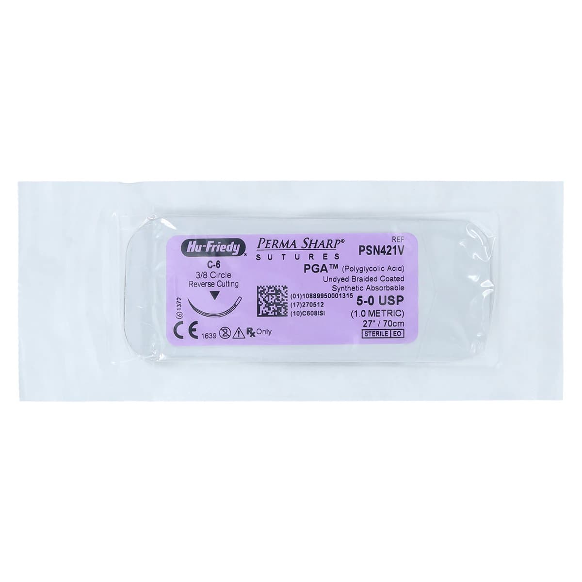 Hu-Friedy Perma Sharp PGA Absorbable Suture, 5-0, Undyed Braided, C-6 Needle, 3/8 Circle Reverse Cutting, 27", 12/Box, PSN421V thumbnail 3