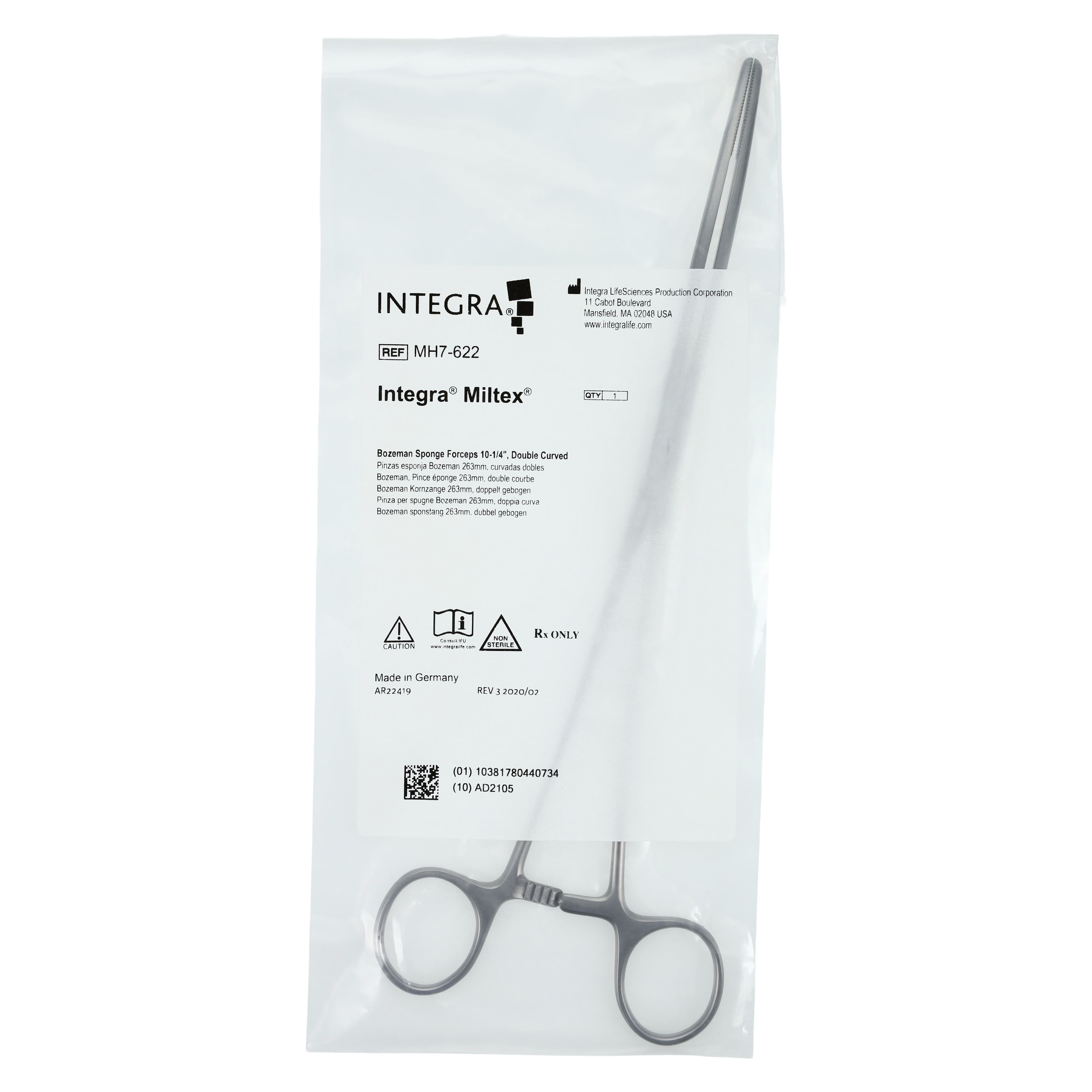 Miltex Meister-Hand Bozeman Sponge Forceps, Double Curve, 10-1/2" (26.7 cm), Stainless Steel, Autoclavable thumbnail 5