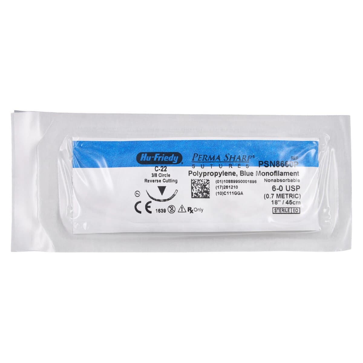 Hu-Friedy Perma Sharp Polypropylene Suture, 6-0, Blue, 18", C-22 3/8 Circle Reverse Cutting Needle, 12/Box, PSN8660P thumbnail 3