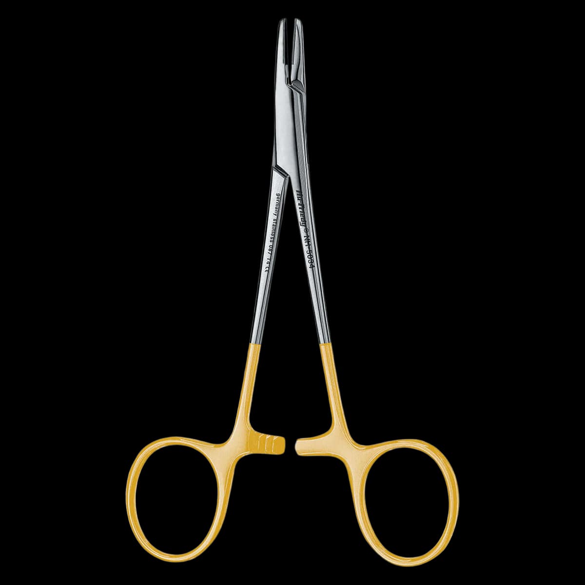 Hu-Friedy Hegar-Baumgartner Perma Sharp® Needle Holder, 14 cm/5.5", Tungsten Carbide Tips, Serrated, Gold-Plated Ring Handles, NH5034 - Needle Holder – Hegar-Baumgartner Perma Sharp® 14 cm/5.5" - Needle Holder – Hegar-Baumgartner Perma Sharp® 14 cm/5.5" - Image 1