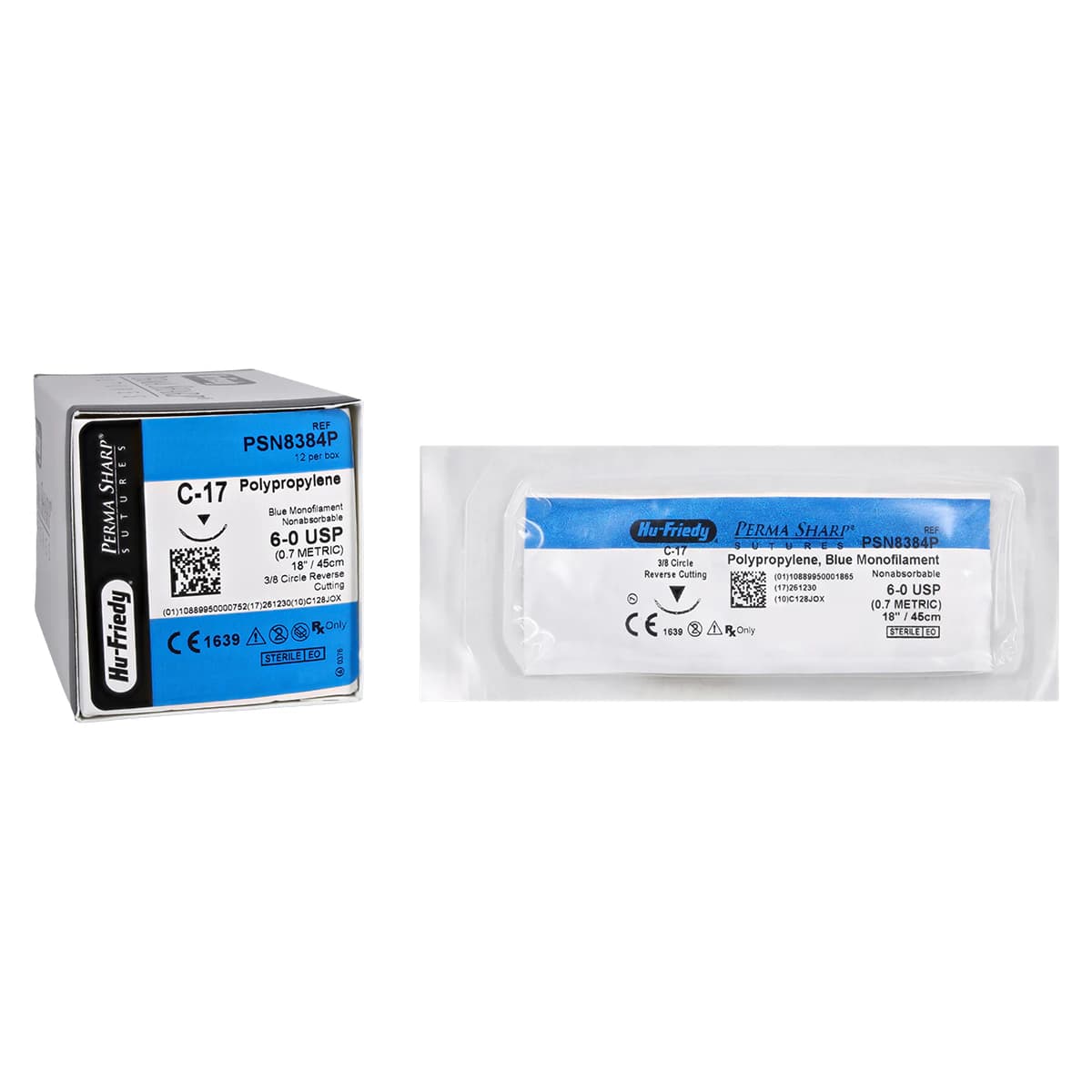Hu-Friedy Perma Sharp Suture, Polypropylene, Non-Absorbable, 6-0, 18", C-17 Reverse Cutting Needle, Blue, 12/Box, PSN8384P thumbnail 2