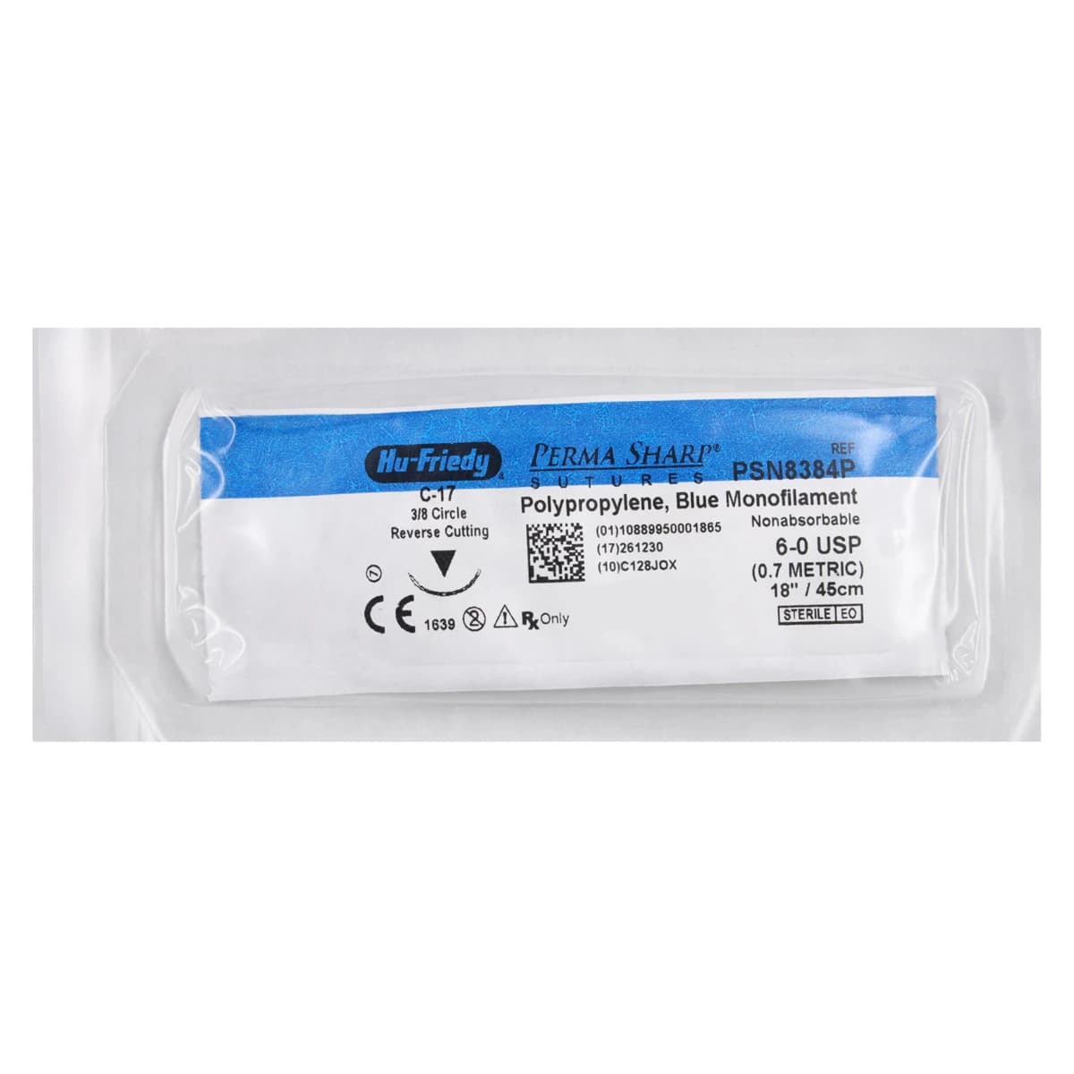 Hu-Friedy Perma Sharp Suture, Polypropylene, Non-Absorbable, 6-0, 18", C-17 Reverse Cutting Needle, Blue, 12/Box, PSN8384P thumbnail 3