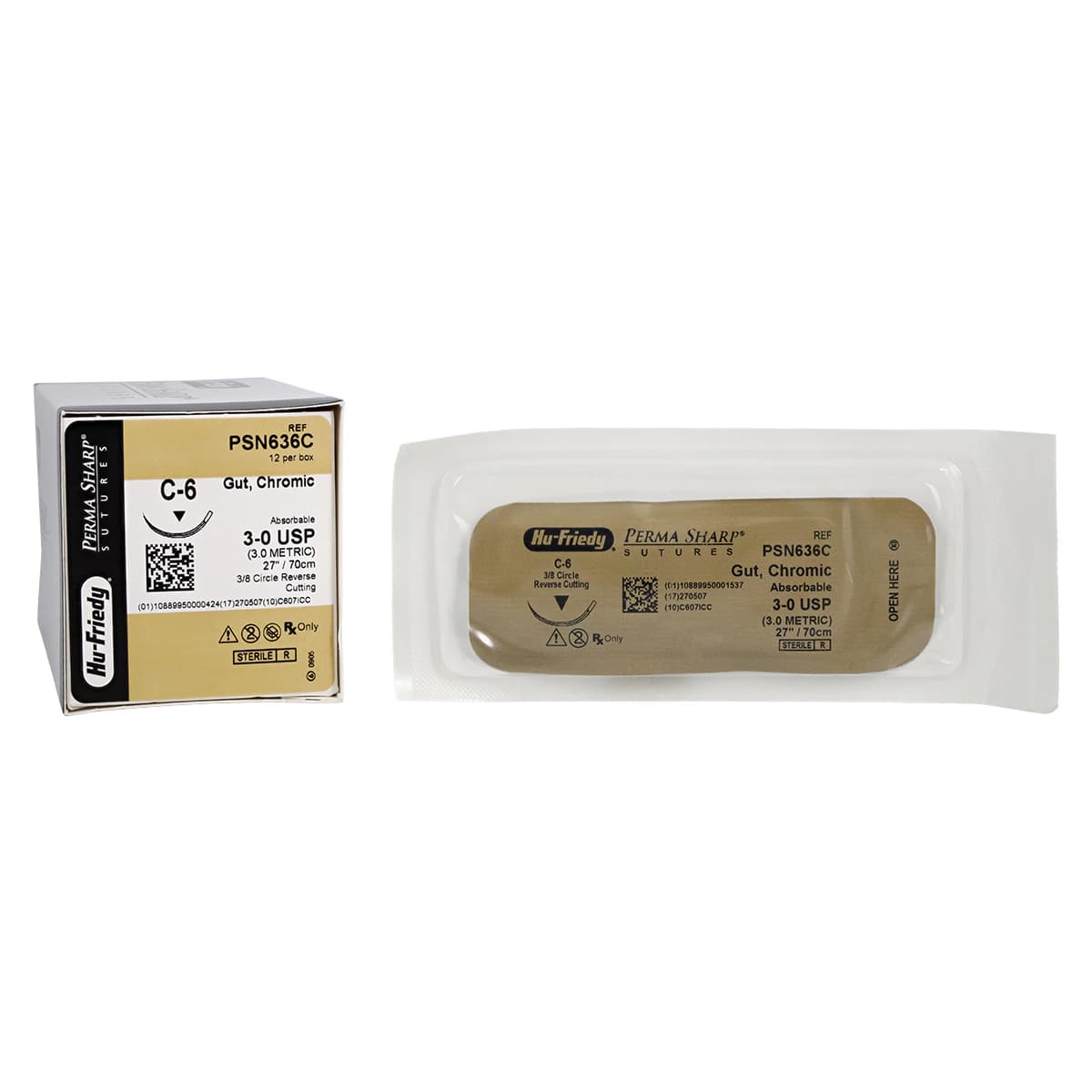 Hu-Friedy Perma Sharp Chromic Gut Suture, 3-0, 27", C-6 Reverse Cutting 3/8 Circle Needle, 12/Box, PSN636C thumbnail 2