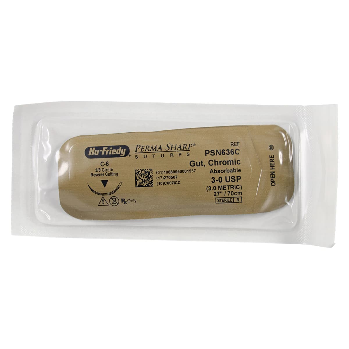 Hu-Friedy Perma Sharp Chromic Gut Suture, 3-0, 27", C-6 Reverse Cutting 3/8 Circle Needle, 12/Box, PSN636C thumbnail 3
