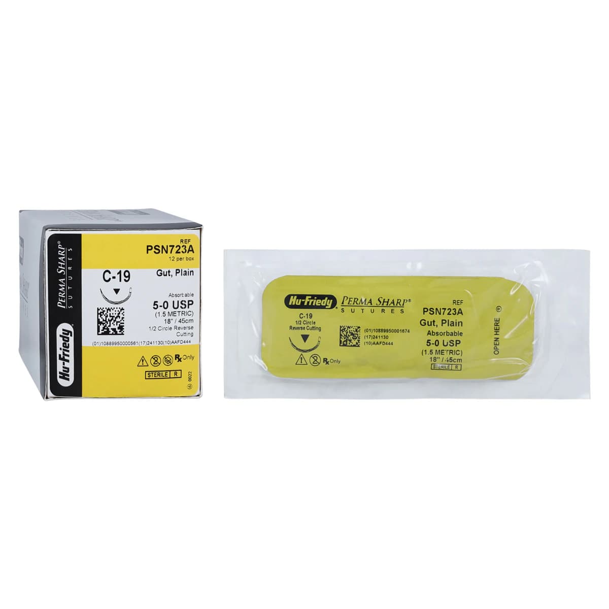 Hu-Friedy Perma Sharp Plain Gut Absorbable Suture, 5-0, C-19 Reverse Cutting 1/2 Circle Needle, 18 in, Undyed, 12/Box - Suture Plain Gut C-19 Needle 5-0 Box of 12 - Image 1