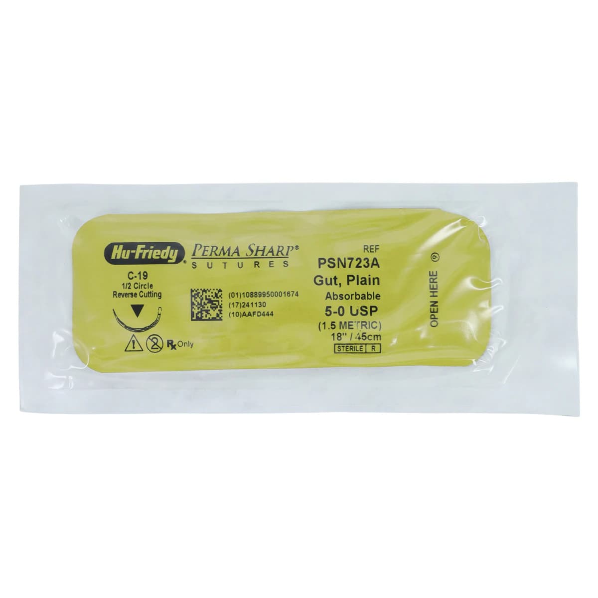 Hu-Friedy Perma Sharp Plain Gut Absorbable Suture, 5-0, C-19 Reverse Cutting 1/2 Circle Needle, 18 in, Undyed, 12/Box thumbnail 3