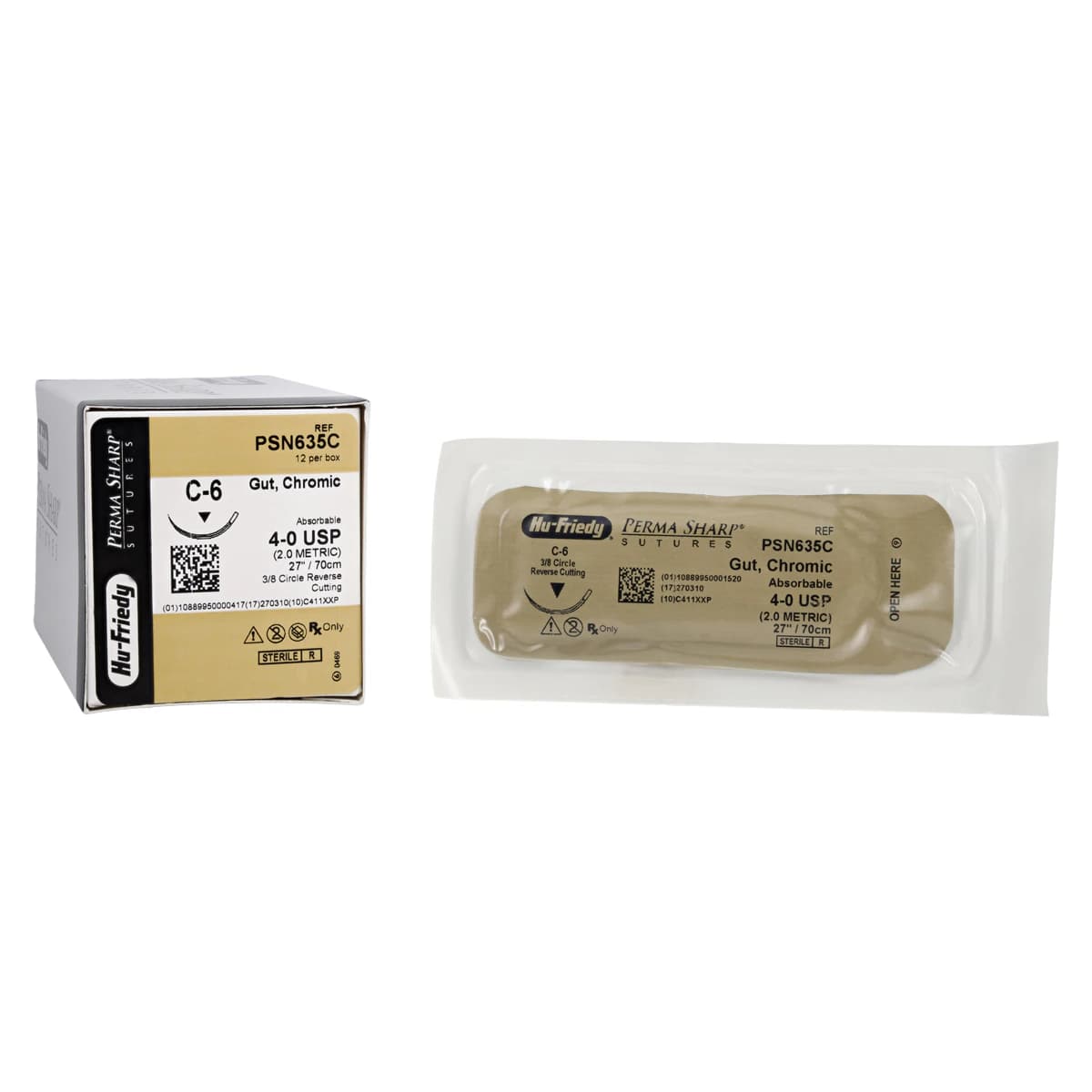 Hu-Friedy Perma Sharp Chromic Gut Suture, 4-0, 27", C-6 Reverse Cutting 3/8 Circle Needle, 12/Box, PSN635C thumbnail 2