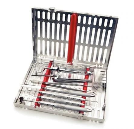 Hu-Friedy MTO IMS Cassette Special, Stainless Steel, Red, 5.5 x 8 x 1.25 in, 6 Instruments - MTO IMS Cassette Special 5.5x8 - Image 1