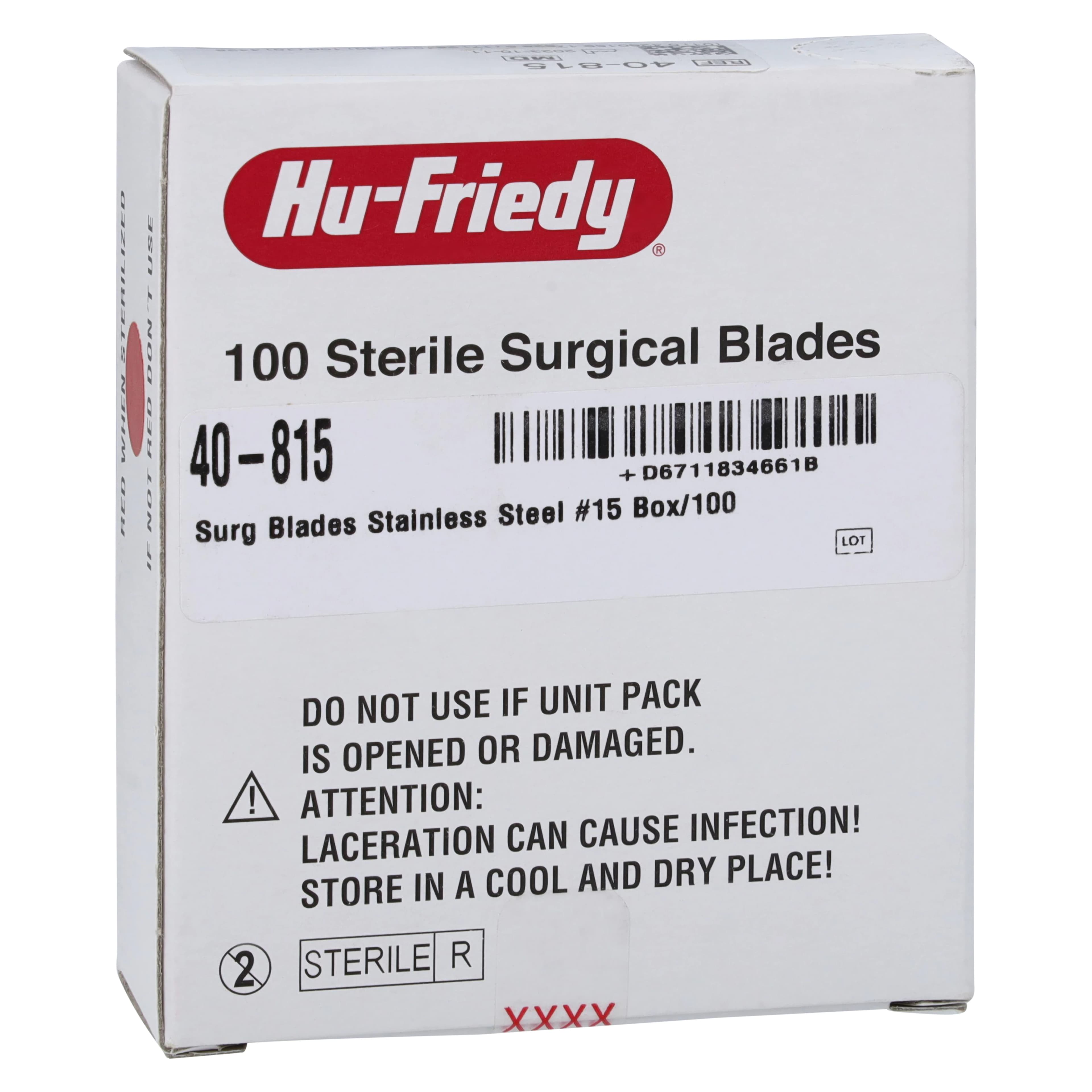 Hu-Friedy Stainless Steel Surgical Scalpel Blades, No. 15, Sterile, 100/Box, 40-815 - Scalpel Handles, No. 15, 100/Pk, 40-815 - Image 1