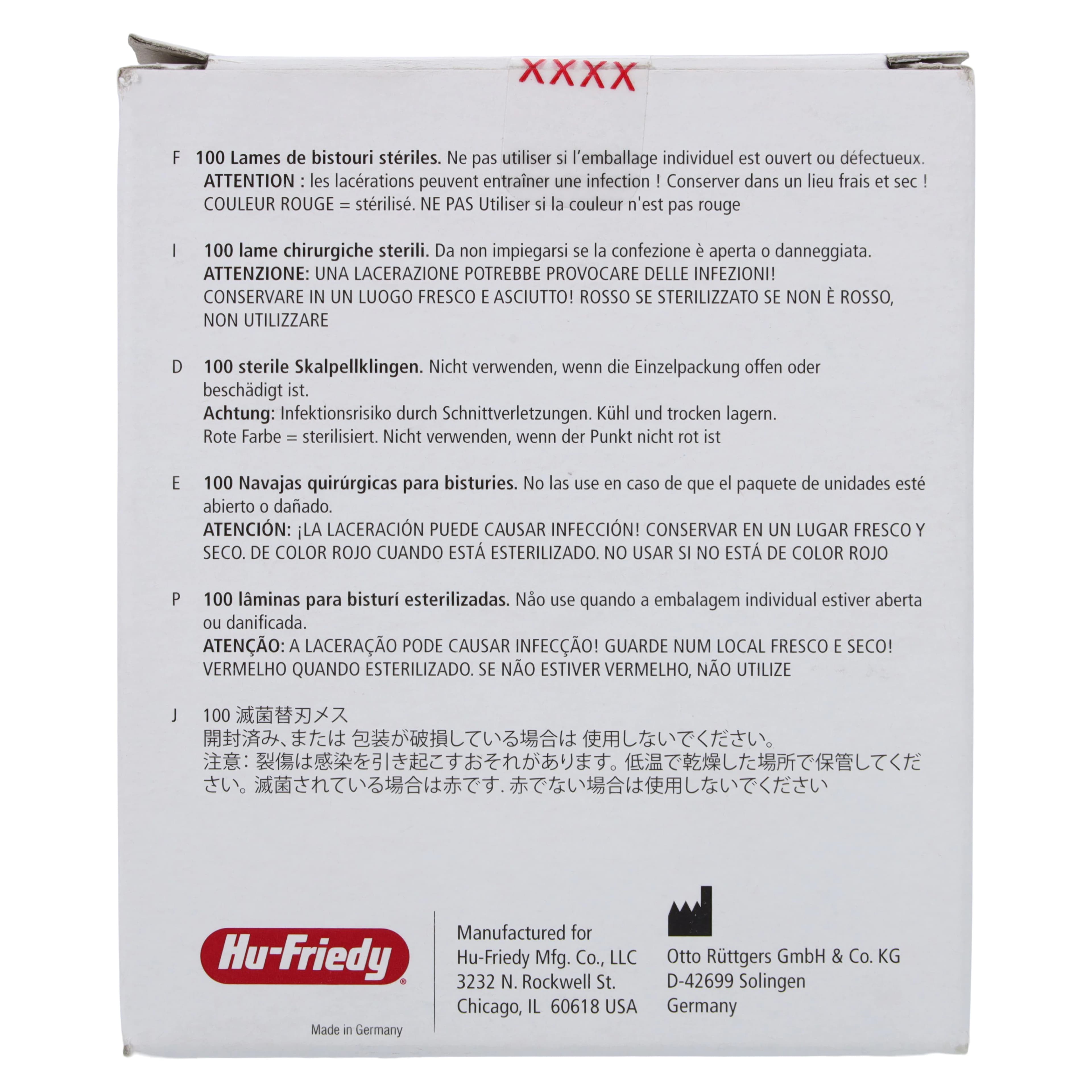 Hu-Friedy Stainless Steel Surgical Scalpel Blades, No. 15, Sterile, 100/Box, 40-815 thumbnail 2