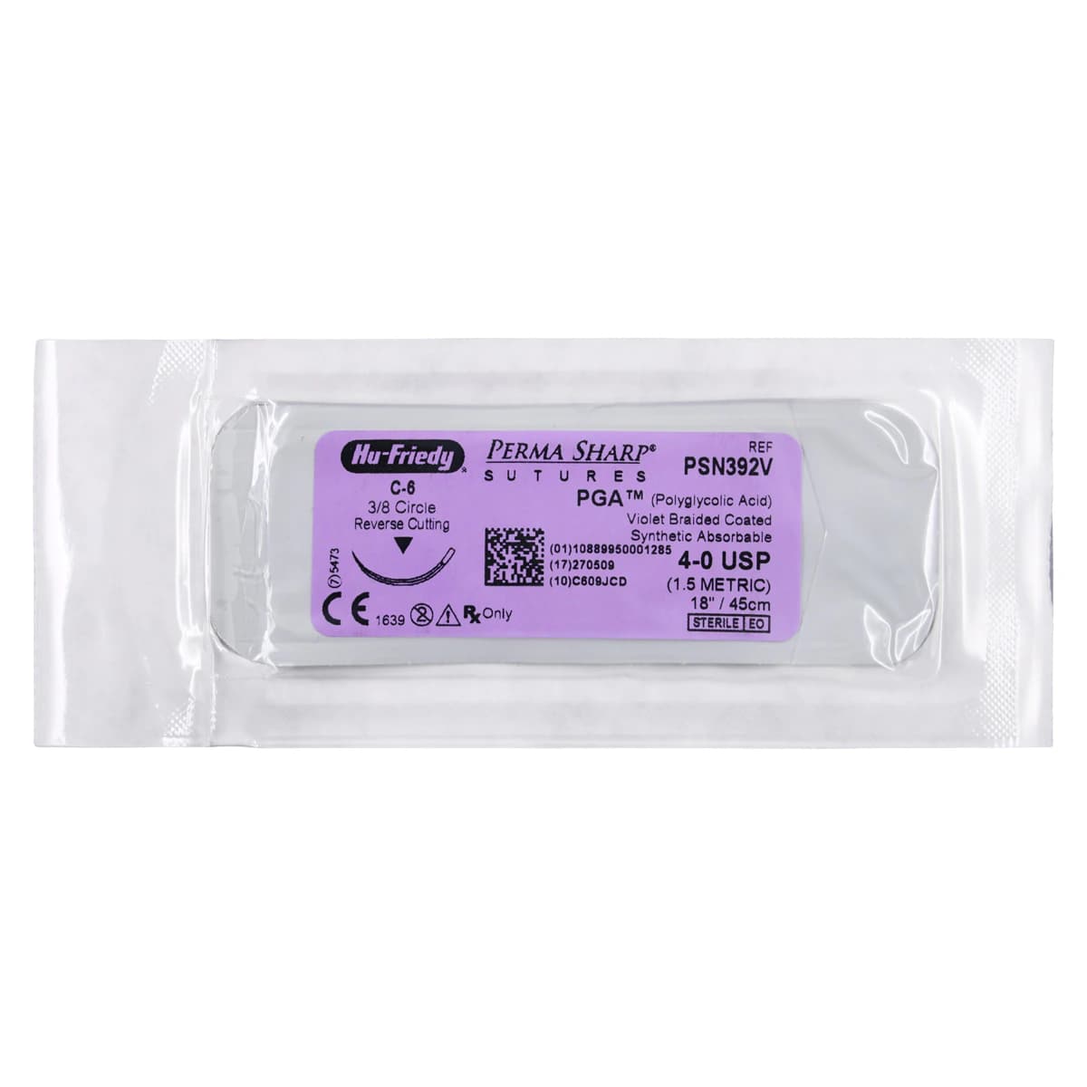 Hu-Friedy Perma Sharp PGA Absorbable Suture, 4-0, Violet, 18" Length, C-6 Needle, 3/8 Circle Reverse Cutting, 12/Box, PSN392V thumbnail 3
