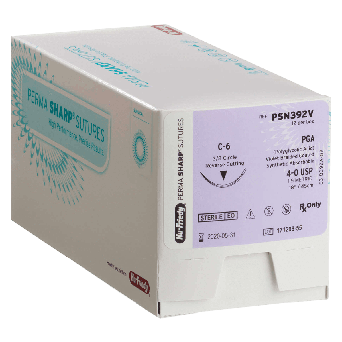 Hu-Friedy Perma Sharp PGA Absorbable Suture, 4-0, Violet, 18" Length, C-6 Needle, 3/8 Circle Reverse Cutting, 12/Box, PSN392V thumbnail 2