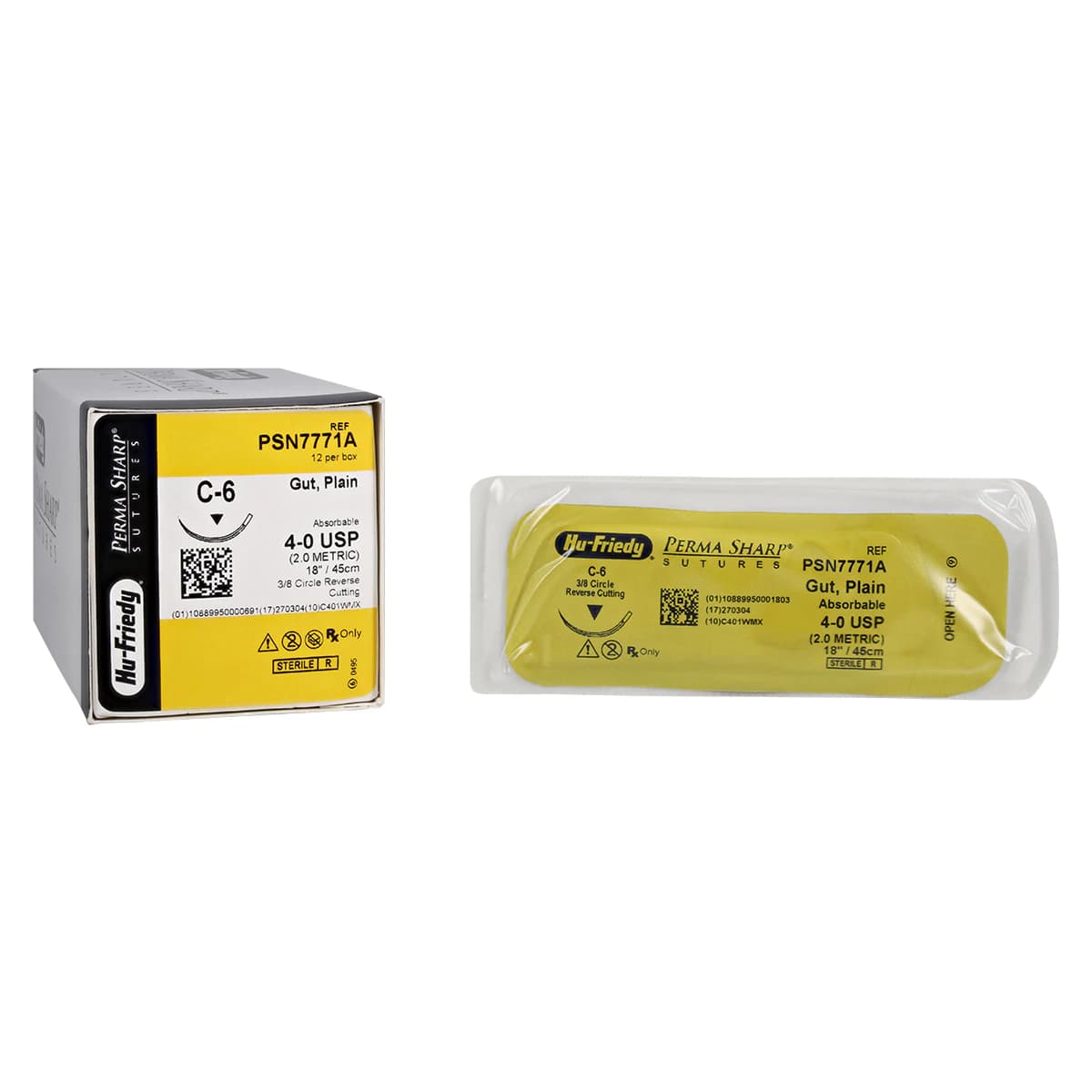 Hu-Friedy Perma Sharp Plain Gut Absorbable Suture, 4-0, 18", C-6 Reverse Cutting Needle, 3/8 Circle, 12/Box, PSN7771A - Suture Plain Gut C-6 Needle 4-0 Box of 12 - Image 1