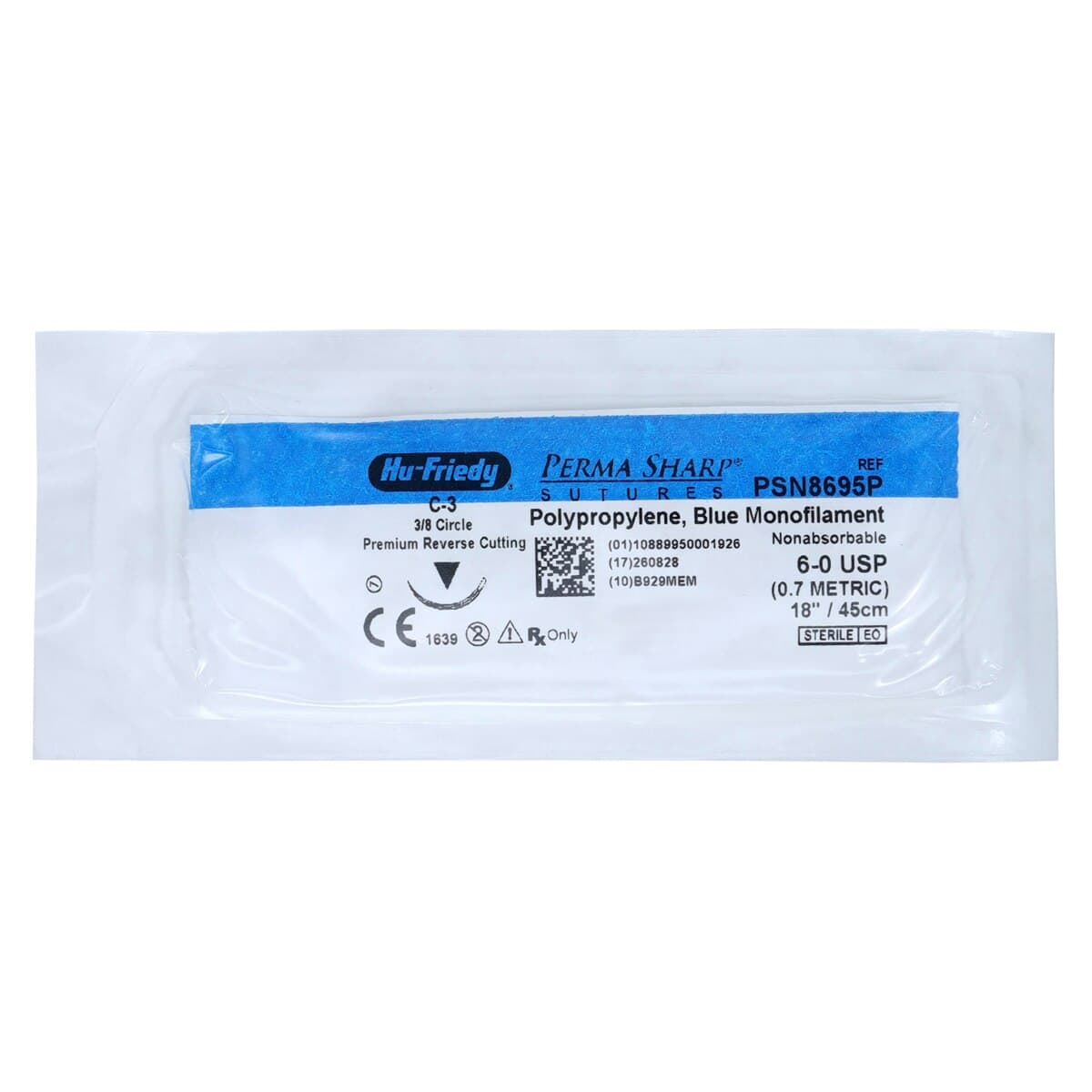 Hu-Friedy Perma Sharp Non-Absorbable Polypropylene Suture, 6-0, Blue, 18", C-3 Needle, 3/8 Circle Premium Reverse Cutting, 12/Box, PSN8695P thumbnail 3