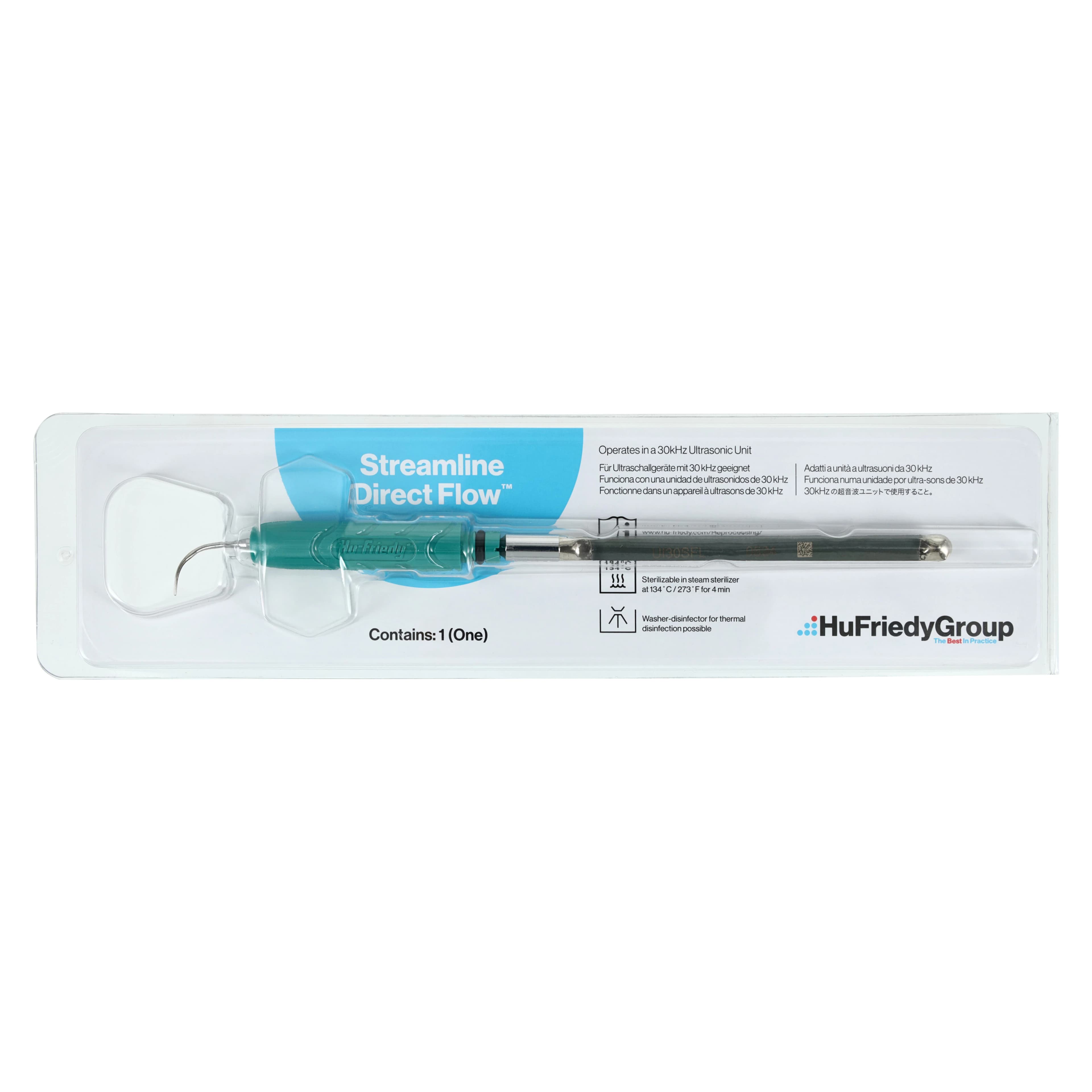Hu-Friedy Streamline Direct Flow Ultrasonic Insert, Left, 30 kHz, After Five, Teal, 1 Each (Part No. 407062) - Streamline Direct Flow&reg; Ultrasonic Inserts - Left - 30K Teal - Image 1