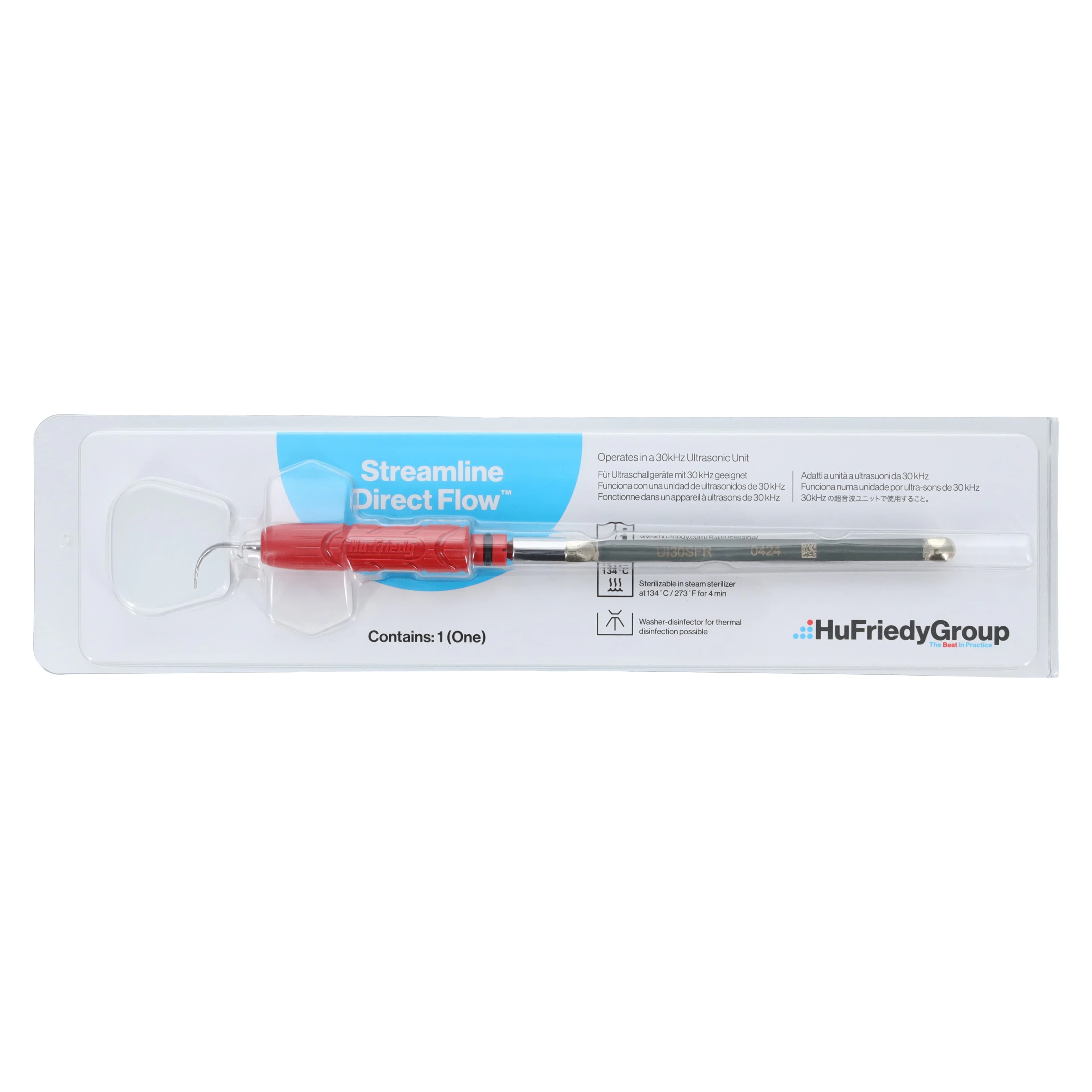 Hu-Friedy Streamline Direct Flow Ultrasonic Insert, Right, 30K Red Resin Handle, UI30SFR - Streamline Direct Flow&reg; Ultrasonic Inserts - Right - 30K Red - Image 1