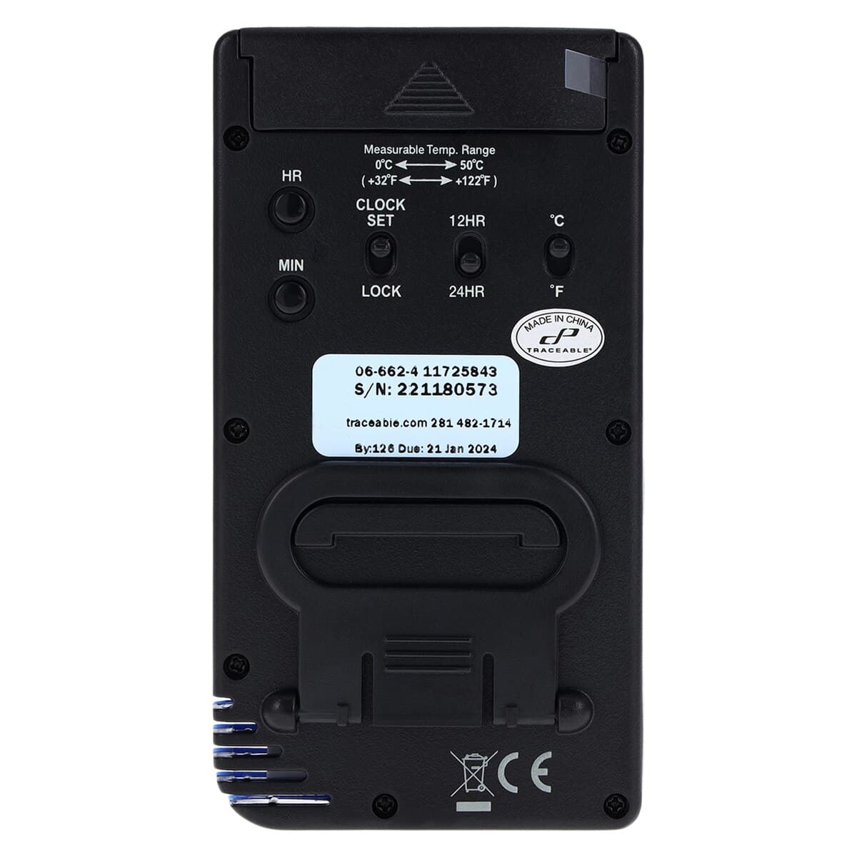 Traceable Digital Thermometer/Humidity Clock with Min/Max Memory, 0 to 50°C, ABS Plastic, Wall Mount/Stand, Each thumbnail 2
