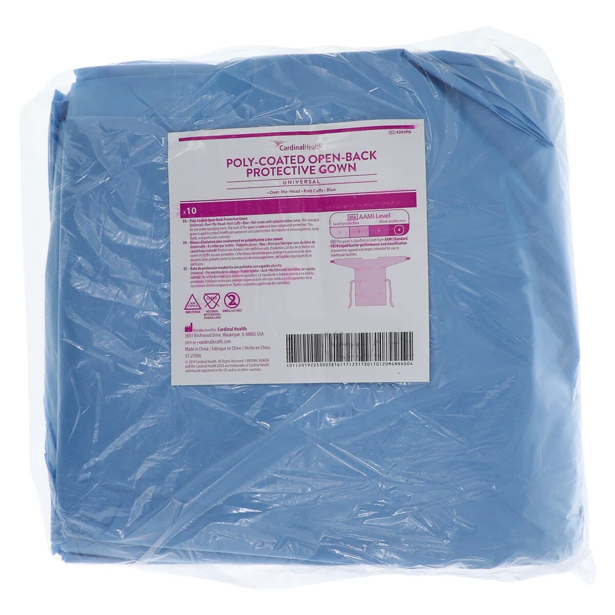 Cardinal Disposable Isolation Gown, AAMI Level 4, Coated Polypropylene, Adult Universal Size, Blue, Below Knee, 100/Case thumbnail 6
