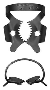 Hu-Friedy Black Line Rubber Dam Clamp #56S, Winged, Satin Steel, RDCM56SX - Clamp, Rubber Dam #56S, Black Line - Image 1